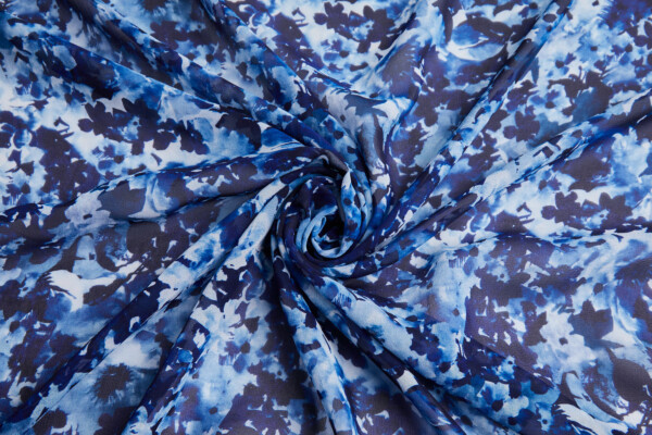 Floral Printed Georgette in China Blues fabric