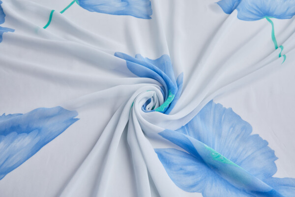 XXL Poppies Print Georgette in Blues fabric