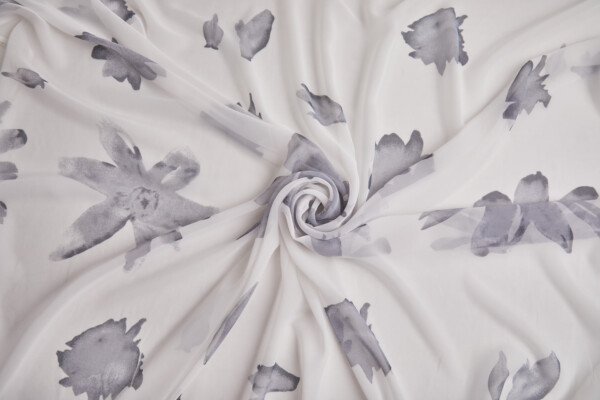 XXL Floral Print Chiffon in Grey and Ivory fabric