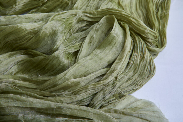 Pleated Silk Metallic Chiffon - Forest/Gold fabric