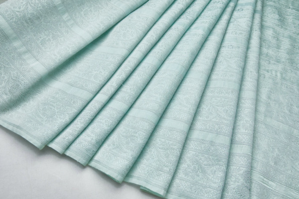 Striped Floral Banaras Brocade - Eau De Nil fabric