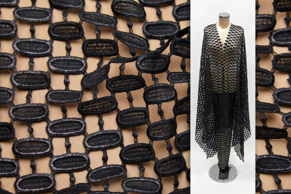 Lozenge Links Foiled Guipure in Black
