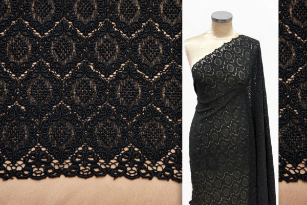 Ornamental Trapezoid Dense Guipure in Black