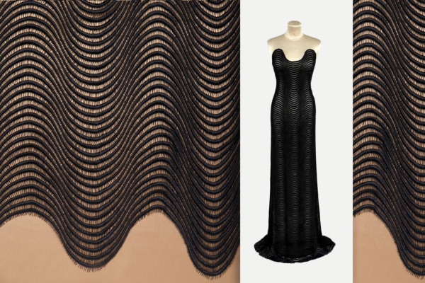 French Custom Made Wavy Guipure Lace in Black - 90cm