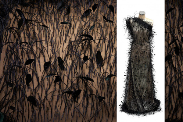 Ostrich and Stripped Coque Feathers on Tulle - Black