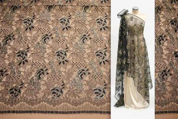 Flowers and Foliage Lace - Black with Gold Cord