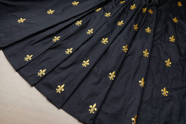 Gold Fleur de Lys Embroidery on Black Silk Dupion