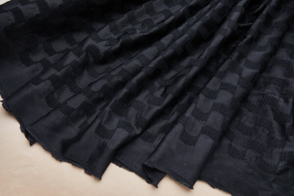 Black Geometric Embroidery on Sandwashed Black Silk Satin