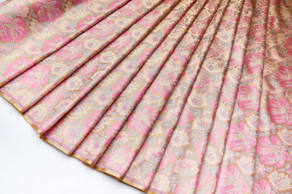 Soft Banaras Brocade - Peach, Pinks and Sand fabric