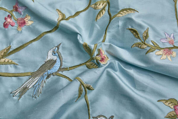 Bird Embroidery - Pale Blue fabric