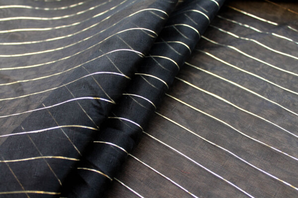 Double Layered Black Silk Organza with Gold Lurex Stripe - 1.1m Piece fabric