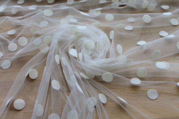 Polka Dot / Flock Spot Tulle - Ivory - Large fabric