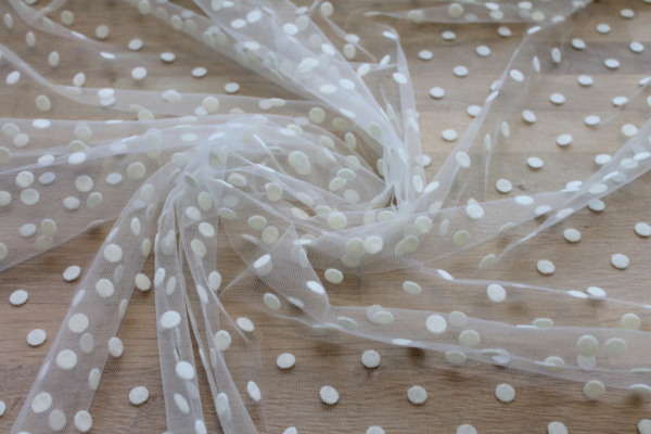 Polka Dot / Flock Spot Tulle - Ivory - Medium fabric