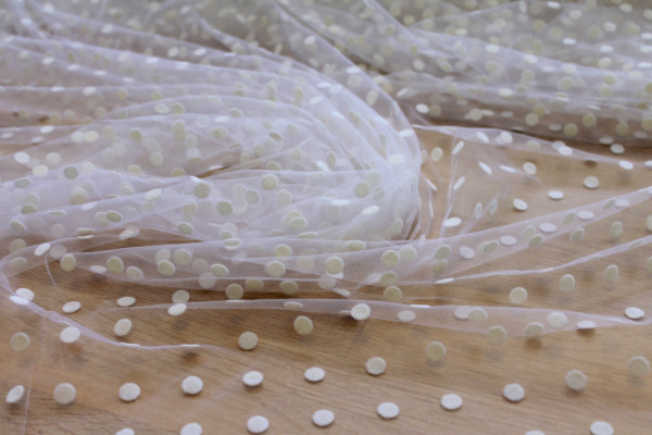 Polka Dot / Flock Spot Tulle - White - Medium fabric