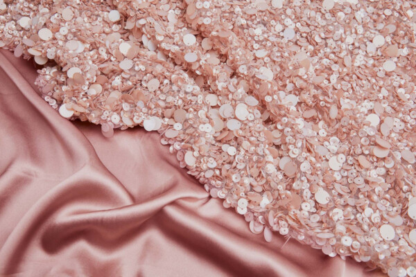 Mixed Sequins On Tulle - Tea Rose fabric