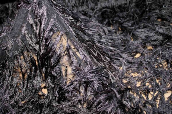 "Faux Feather" Viscose Fringing on Tulle - Black fabric