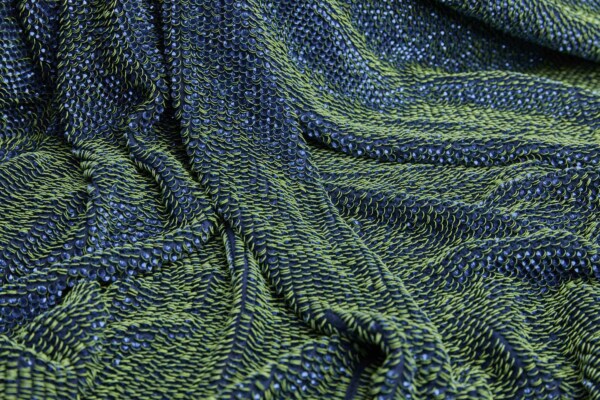 "Two Tone" Overlapping Edge Coloured Sequin On Silk Chiffon - Blue/Green fabric