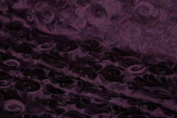 New Large Swirl Embroidered Dupion - Plum on Plum fabric
