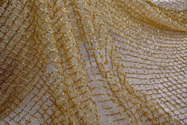 Beaded Fishnet Design on Tulle - Gold fabric