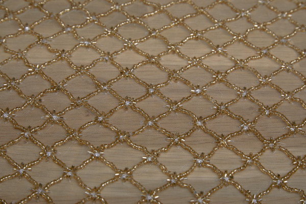 BACK IN STOCK - Beaded Large Fishnet Design on Tulle - Gold fabric