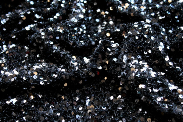 Black Stretch Velour with Black Sequins fabric