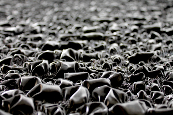 "Bubble" Shirred Vinyl - Glossy Black fabric