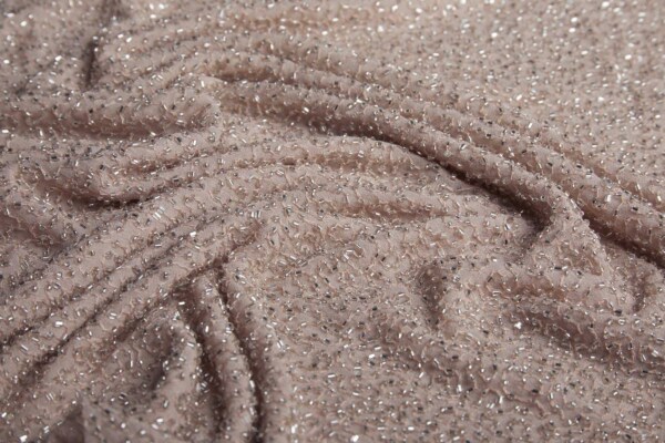 Beaded Silk Chiffon - Nude with Silver Beads fabric