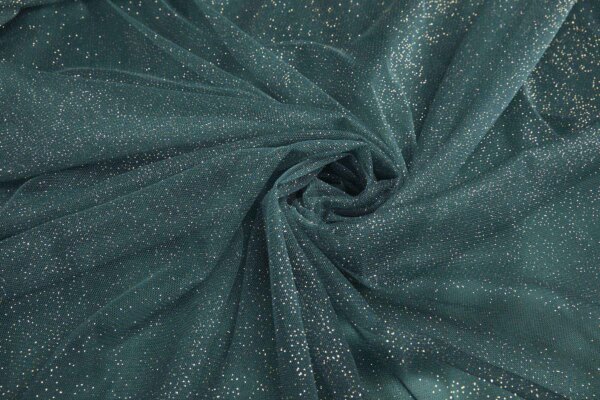 Dark Teal and Gold Glitter Tulle fabric