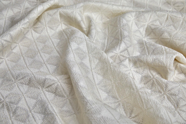 Ivory Geometric Embroidery with on Natural Silk Tassar fabric