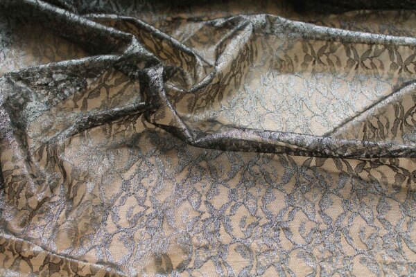 Foil Printed Lace - Black Gold fabric