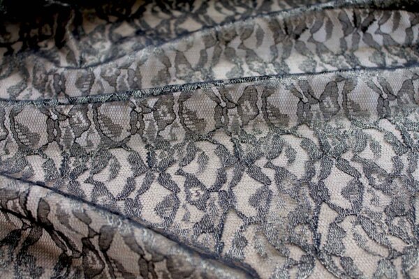 Foil Printed Lace - Black Silver fabric