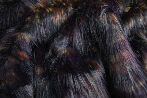 Faux Fur - Black/Brown with Red, Yellow and Purple fabric