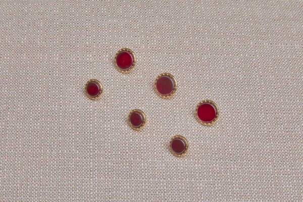 Gold Twisted Metal Shank Button with Red Glass Inlay - 1.5cm