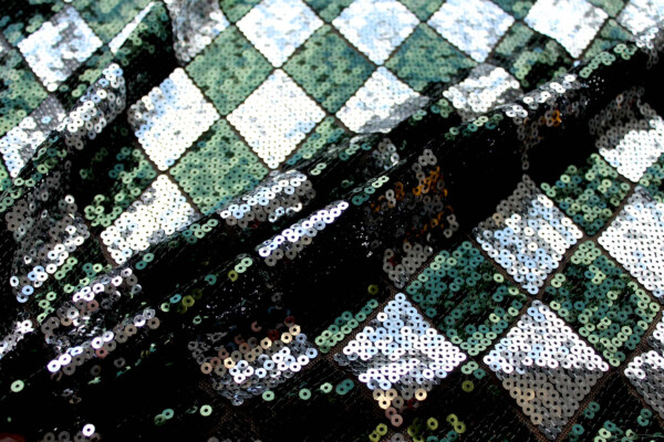Harlequin Sequin On Tulle - Silver / Green fabric