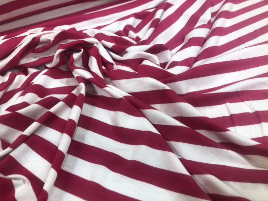 Woven Stripe Jersey - Magenta / White fabric