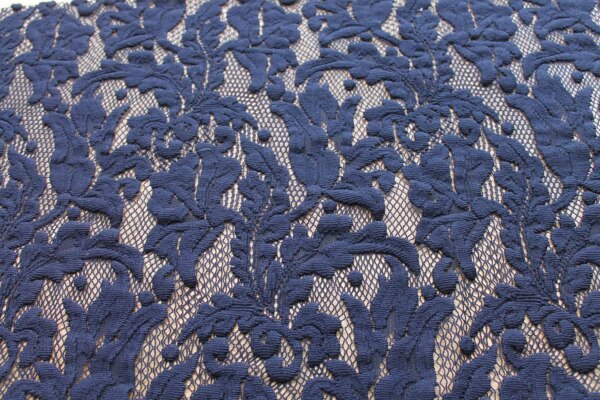 Navy Swirl Lace on Fishnet fabric