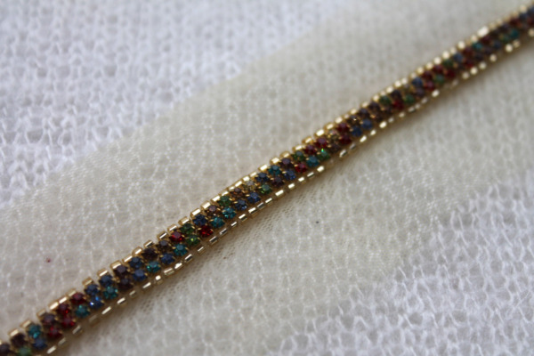 Beaded Diamanté Trim in Gold and Multi - Narrow