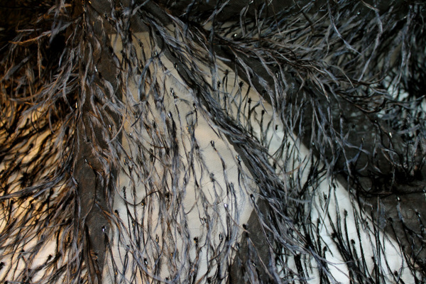 Beads and Ostrich Feathers on Tulle - Black fabric