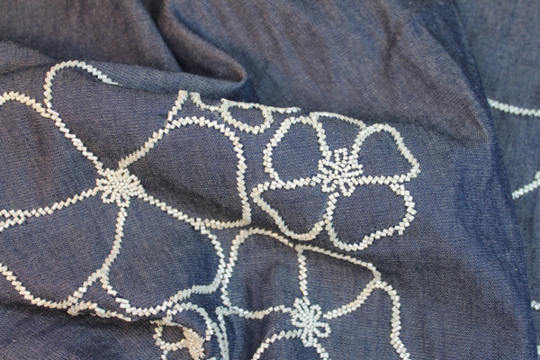 Beaded European Denim - White on Mid Blue fabric