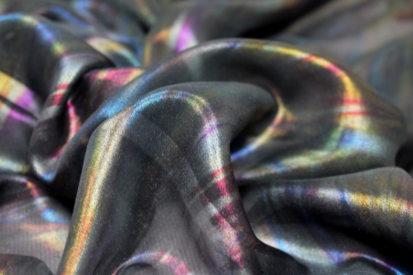 Foil Printed Chiffon - Black Oil Slick fabric