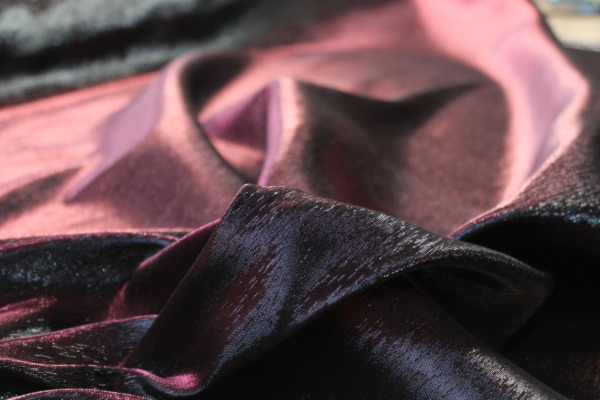 Colour Changing Plum and Midnight Lurex Backed Duchesse Satin fabric