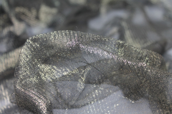 Foil Printed Silk Tulle - Gold on Black fabric
