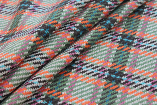 Recycled Wool Tartan - Beige, Teal, Orange, Brown and Green fabric