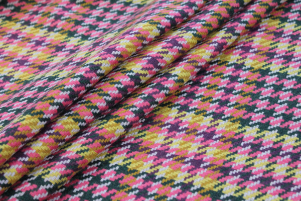 Recycled Wool Tartan - Pink, Mauve and Yellow fabric