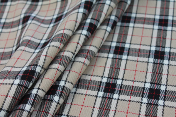 Wool Tartan - Black, Red and Ivory on Beige fabric