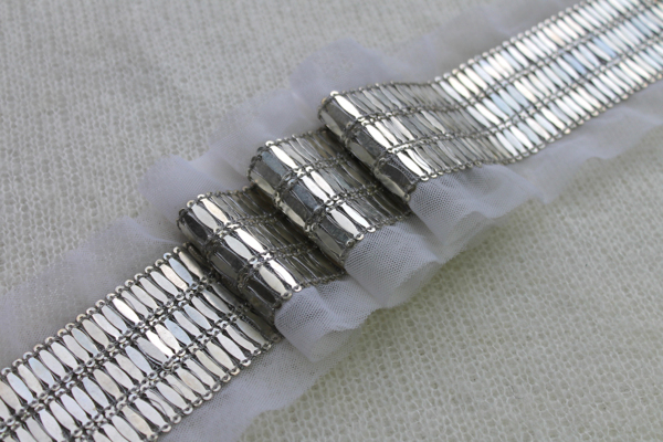 Metal Ellipse Sequin Trim - Triple Row Silver