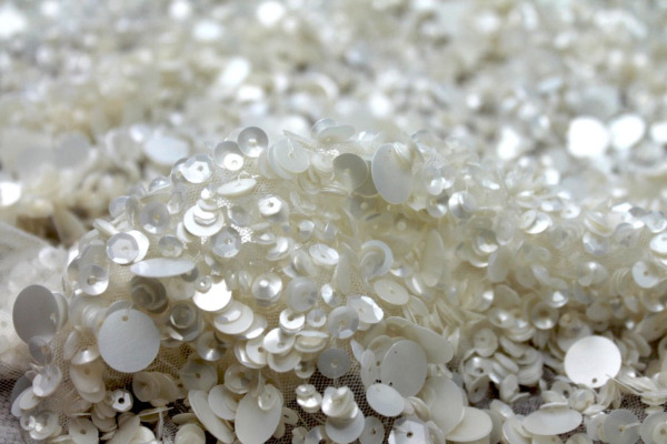 Mixed Sequins On Tulle - Ivory fabric