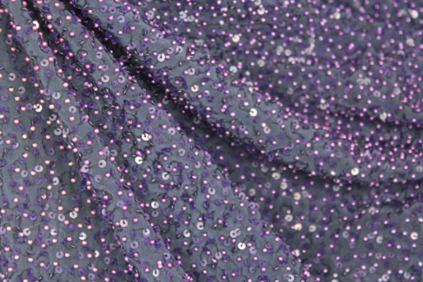 Purple Silk with Purple Pearls and Iridescent Purple Sequins fabric