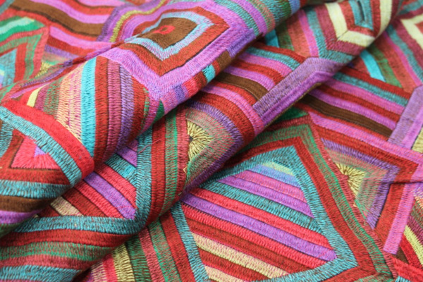 Geometric Multi Colour Embroidered Dupion fabric