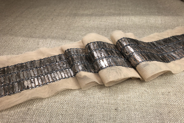 Metal Ellipse Sequin Trim - Triple Row Antique Gold
